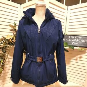 ZERO EXPOSUR BLUE WITH PRINT BUCKLE WINTER JACKET WITH HOOD SIZE MED
